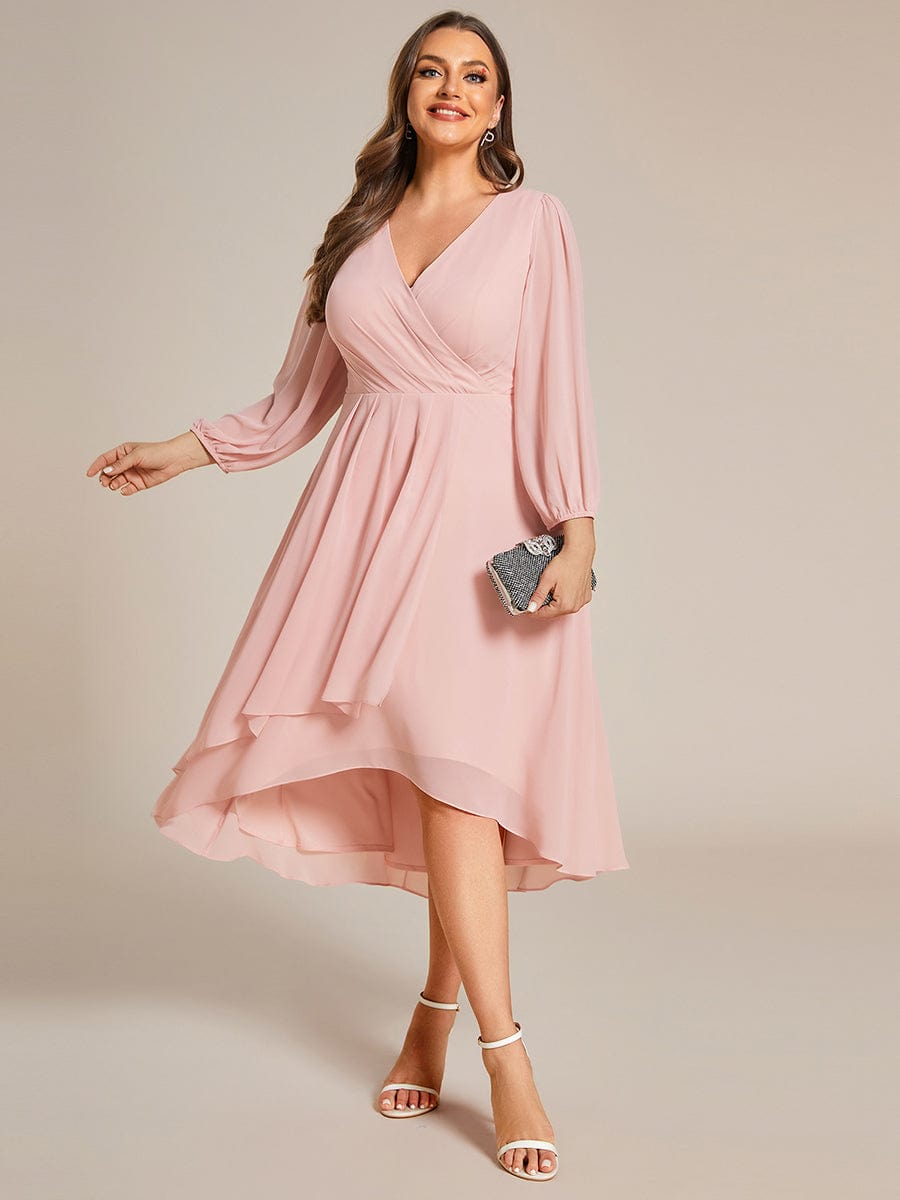 Empire Waist Chiffon Wedding Guest Dress with Long Sleeves