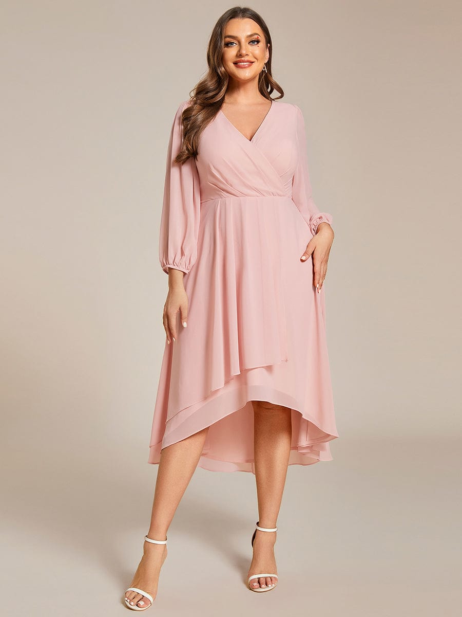 Empire Waist Chiffon Wedding Guest Dress with Long Sleeves