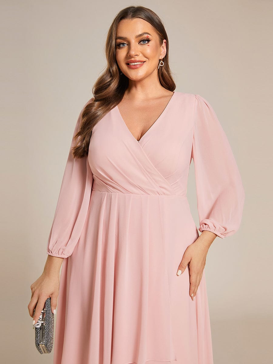 Empire Waist Chiffon Wedding Guest Dress with Long Sleeves