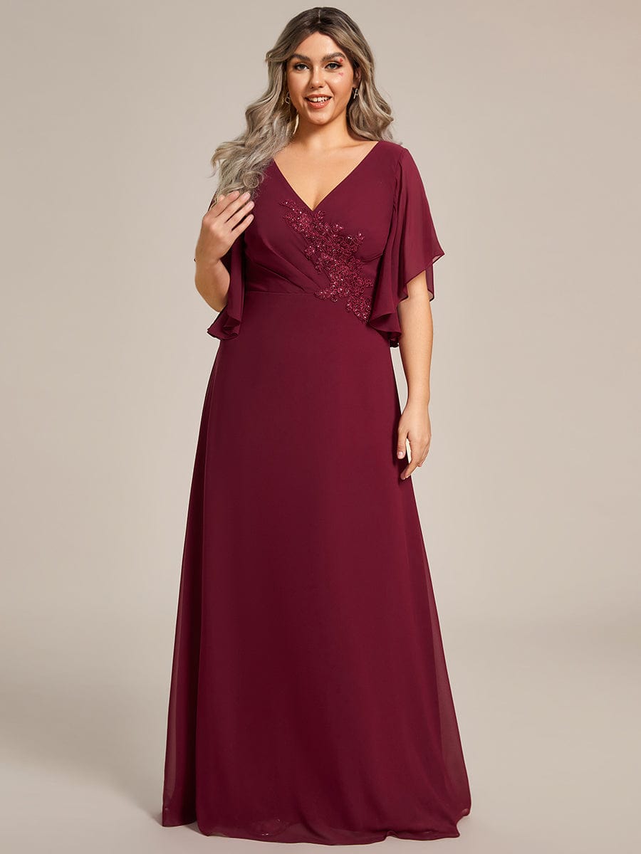 Mother of the Bride Dress with Half Sleeves & Applique Embellishments