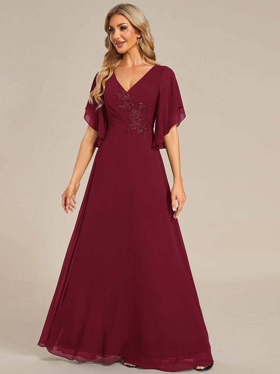 Mother of the Bride Dress with Half Sleeves & Applique Embellishments