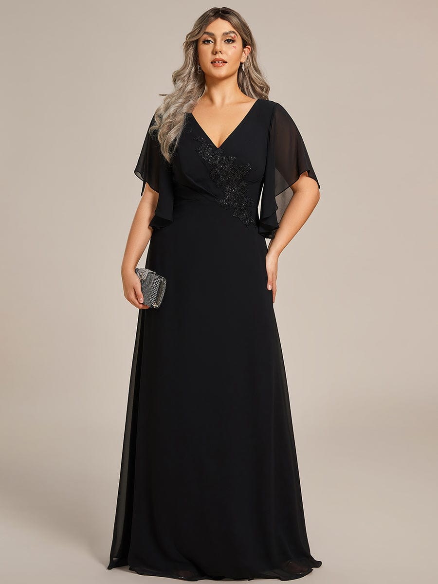 Mother of the Bride Dress with Half Sleeves & Applique Embellishments