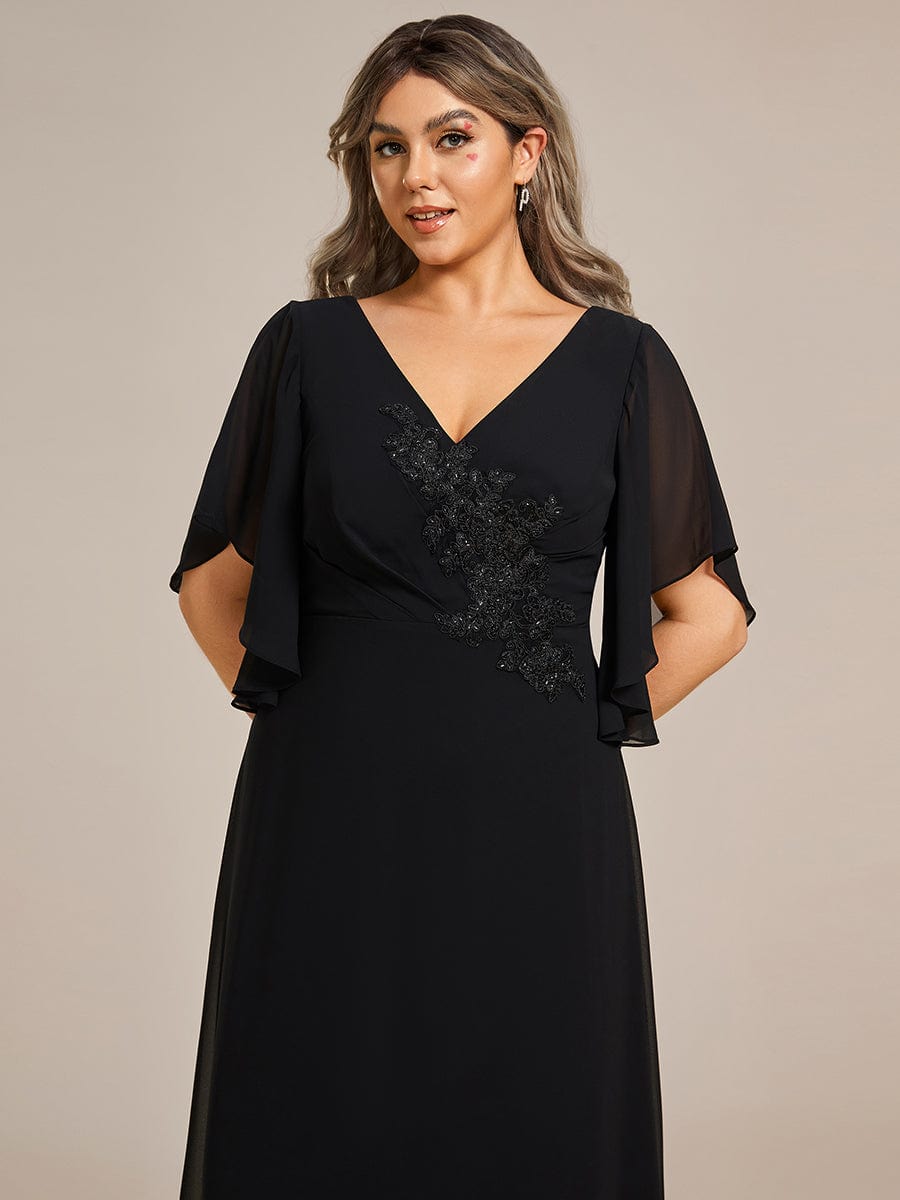 Mother of the Bride Dress with Half Sleeves & Applique Embellishments