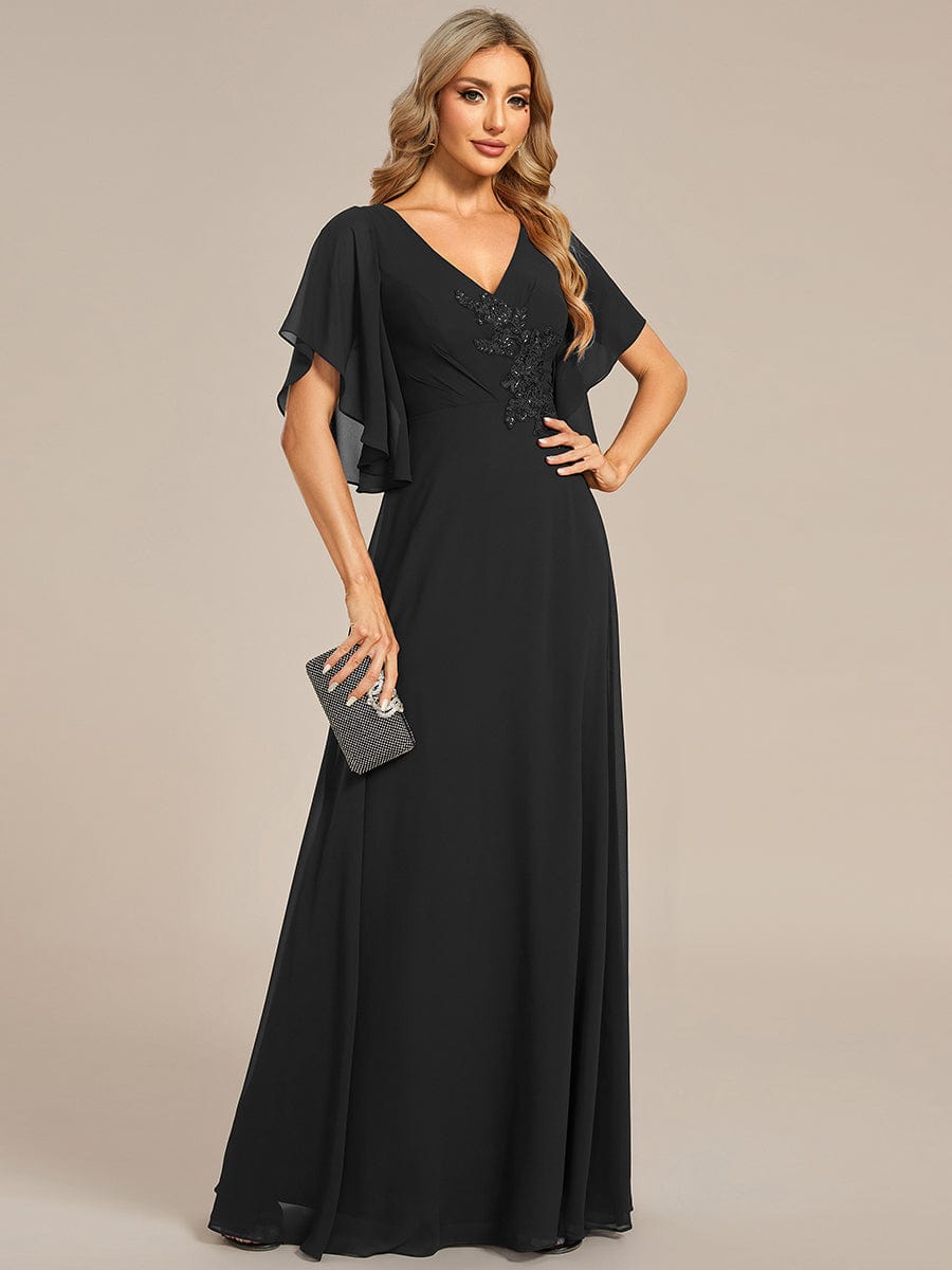 Mother of the Bride Dress with Half Sleeves & Applique Embellishments