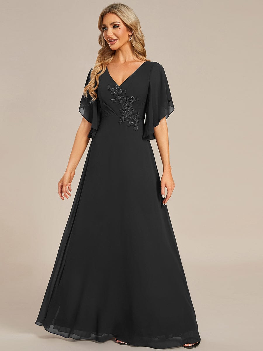 Mother of the Bride Dress with Half Sleeves & Applique Embellishments