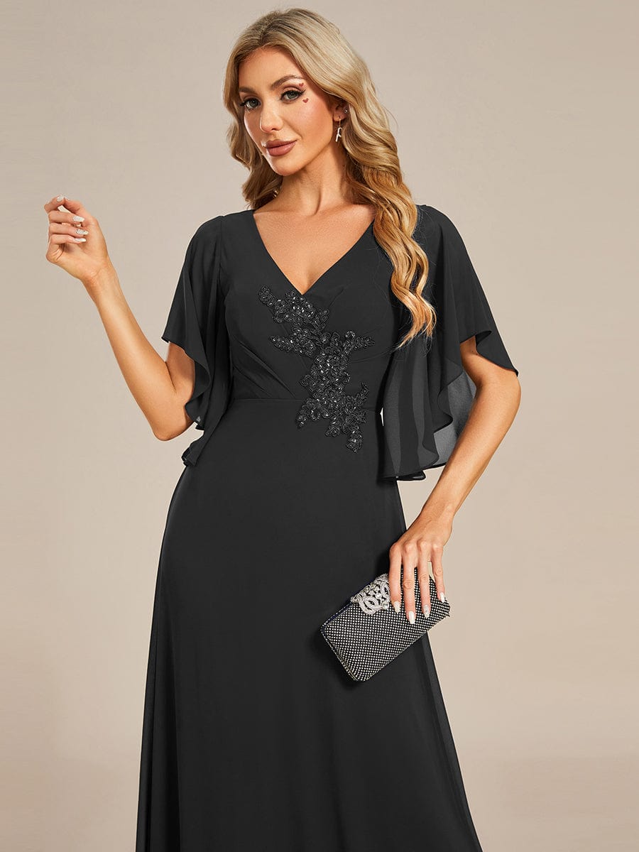 Mother of the Bride Dress with Half Sleeves & Applique Embellishments