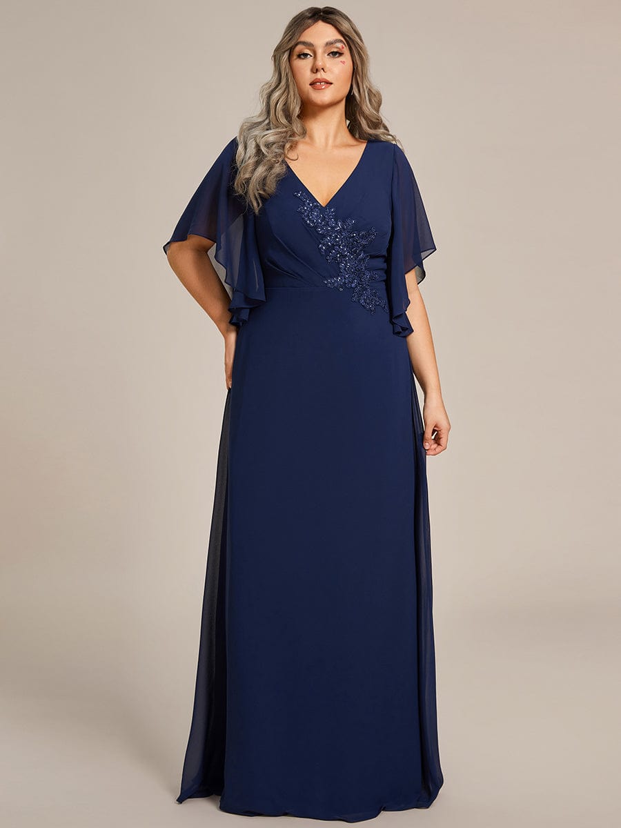 Mother of the Bride Dress with Half Sleeves & Applique Embellishments