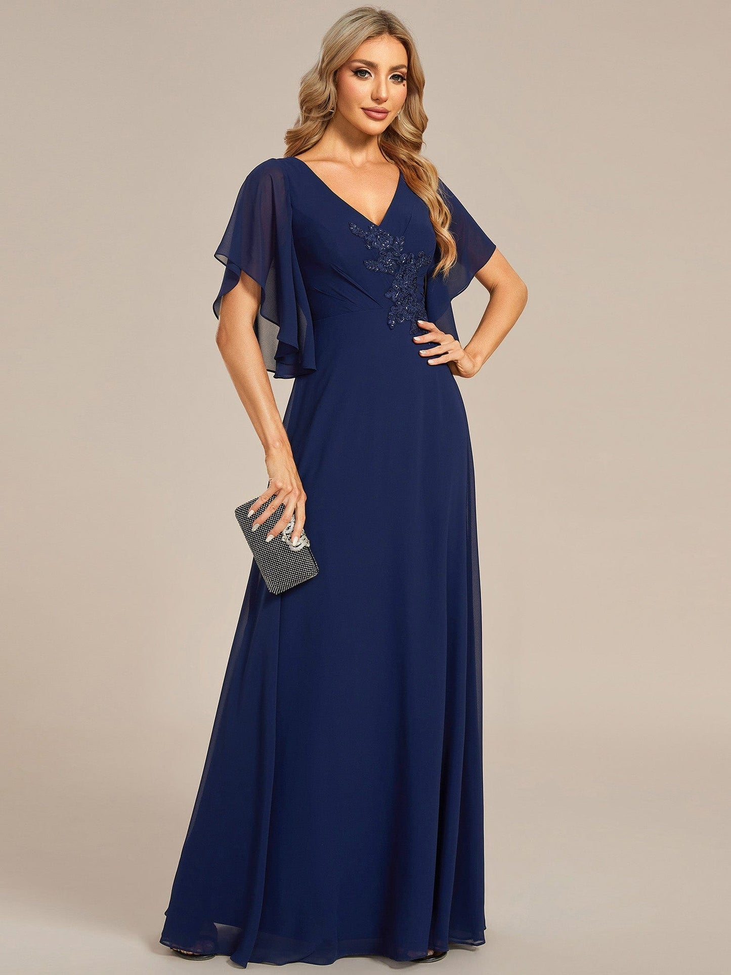 Mother of the Bride Dress with Half Sleeves & Applique Embellishments