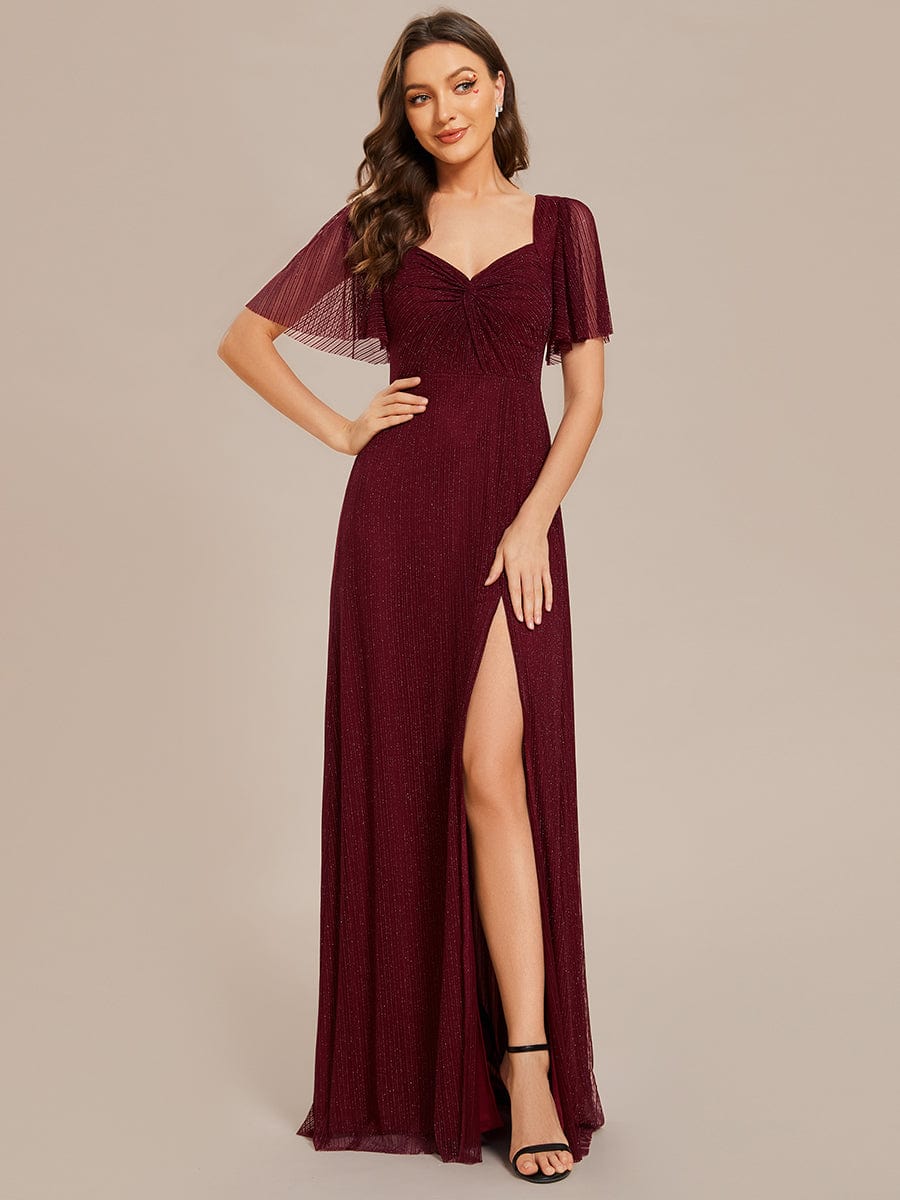 Shiny Glitter A-Line Lace-Up Bridesmaid Gown with High Slit