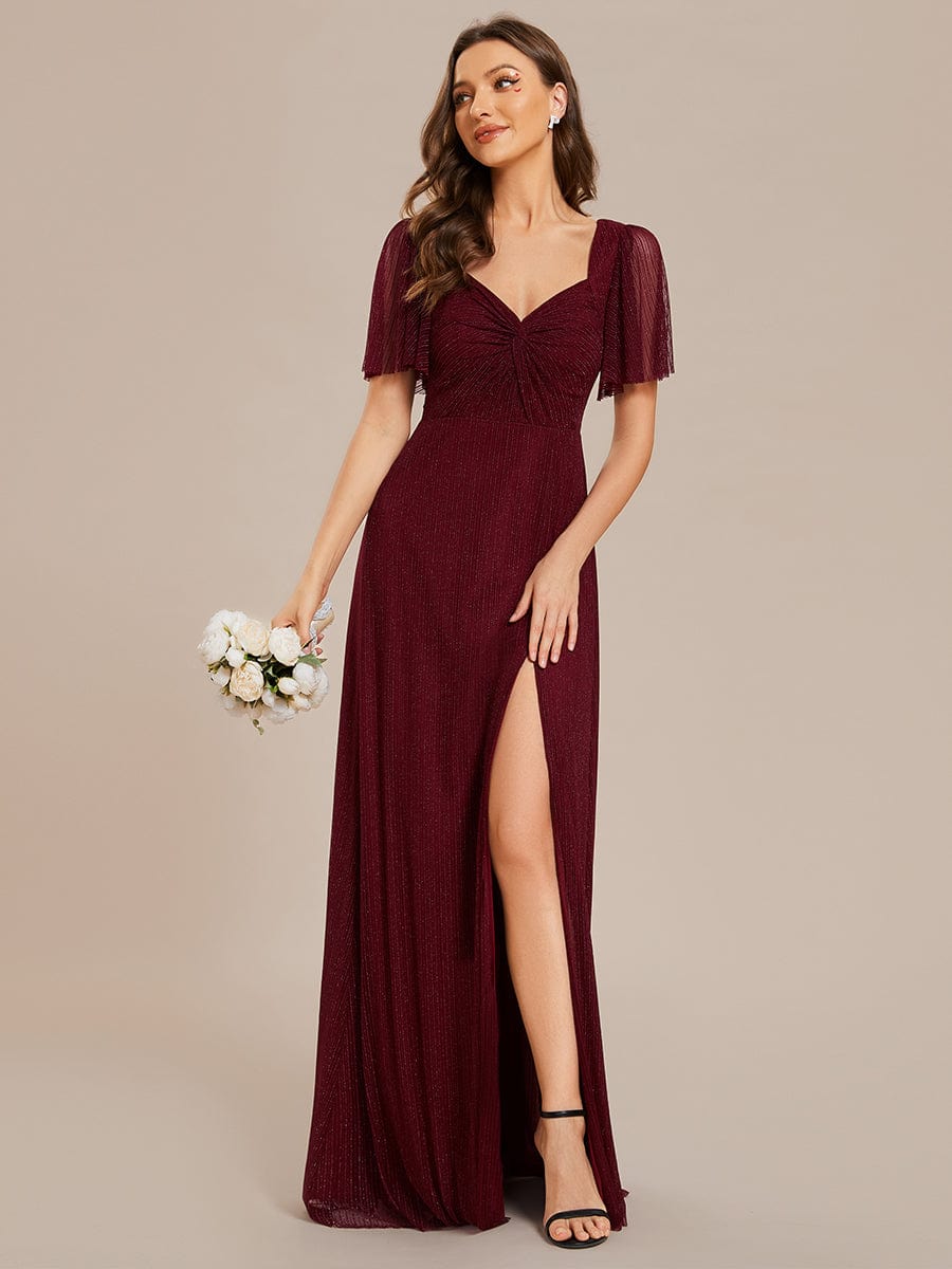 Shiny Glitter A-Line Lace-Up Bridesmaid Gown with High Slit