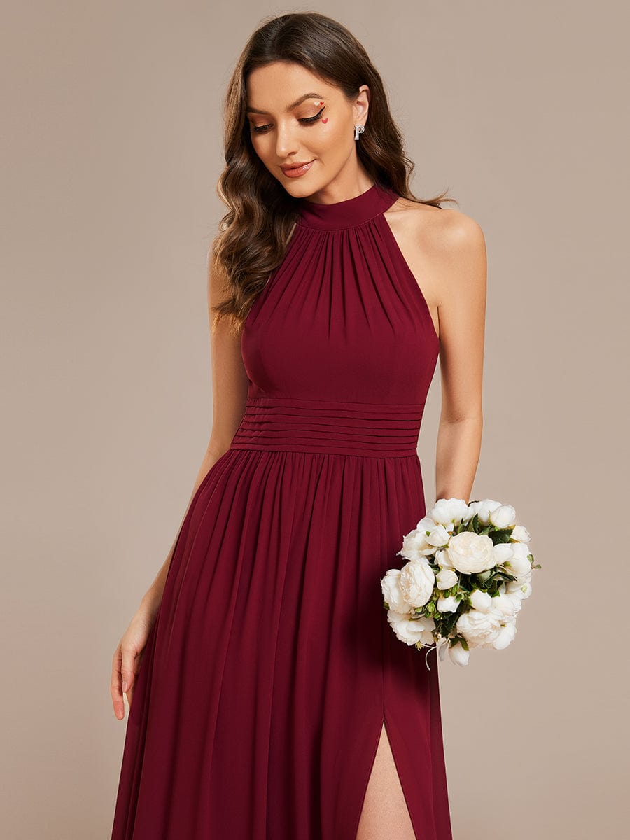 Graceful Chiffon Halter A-Line Bridesmaid Gown with High Slit