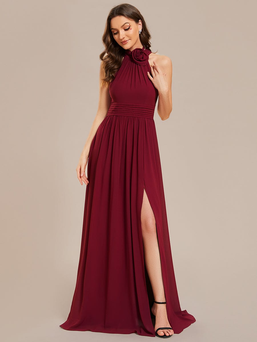 Graceful Chiffon Halter A-Line Bridesmaid Gown with High Slit