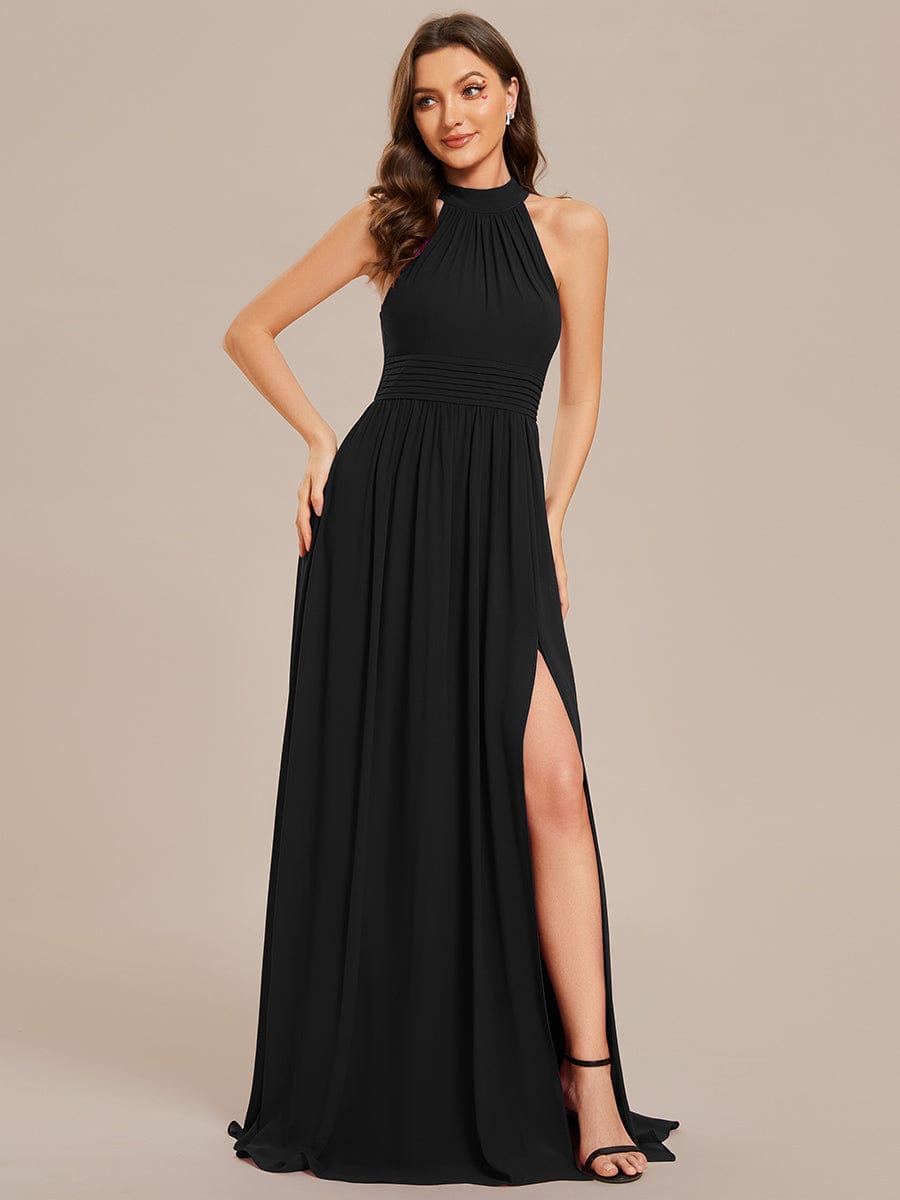 Graceful Chiffon Halter A-Line Bridesmaid Gown with High Slit