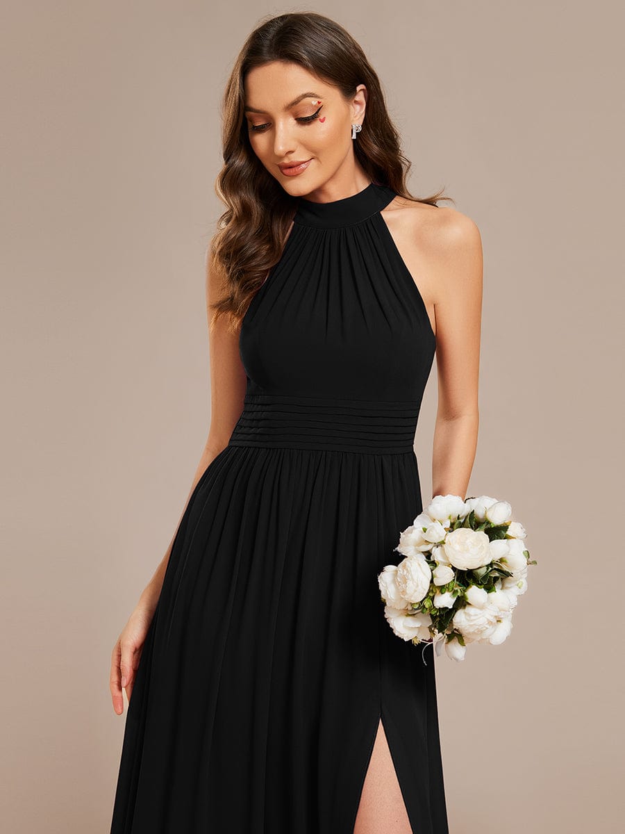 Graceful Chiffon Halter A-Line Bridesmaid Gown with High Slit