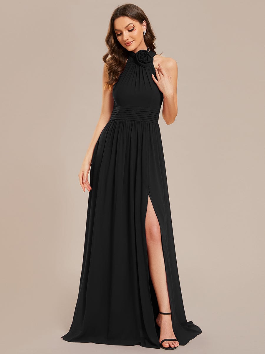 Graceful Chiffon Halter A-Line Bridesmaid Gown with High Slit