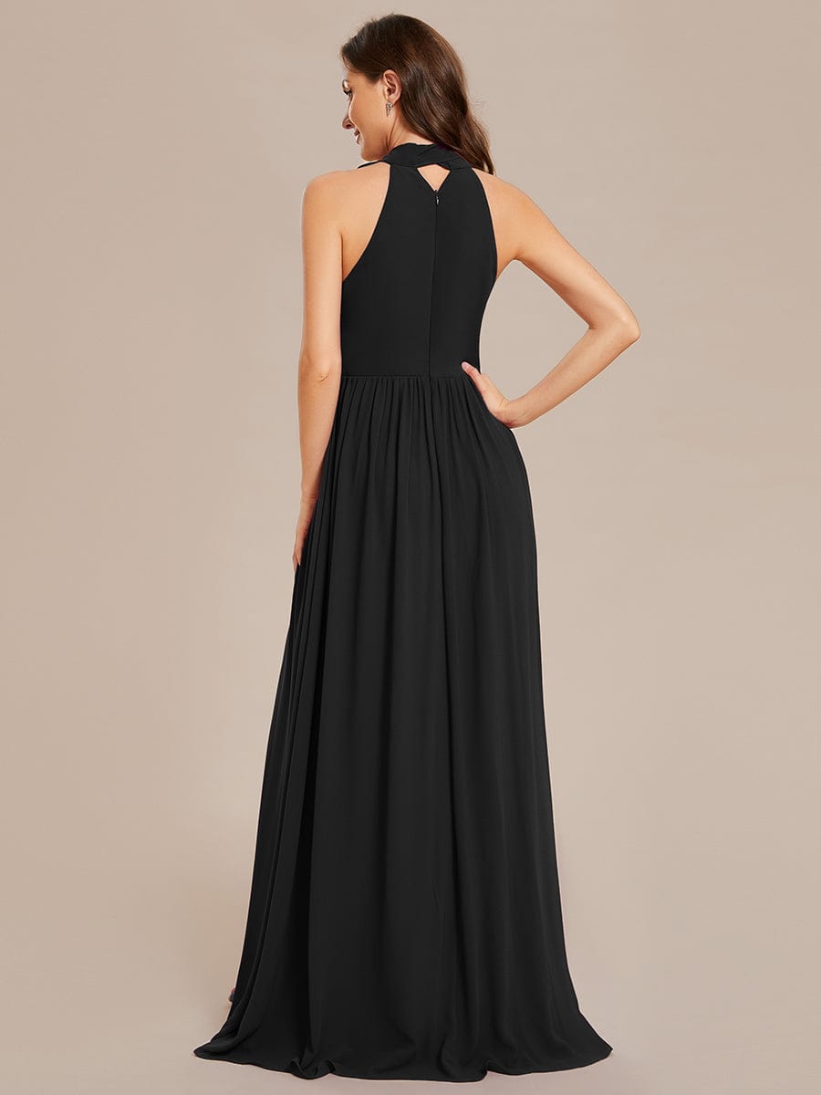 Graceful Chiffon Halter A-Line Bridesmaid Gown with High Slit