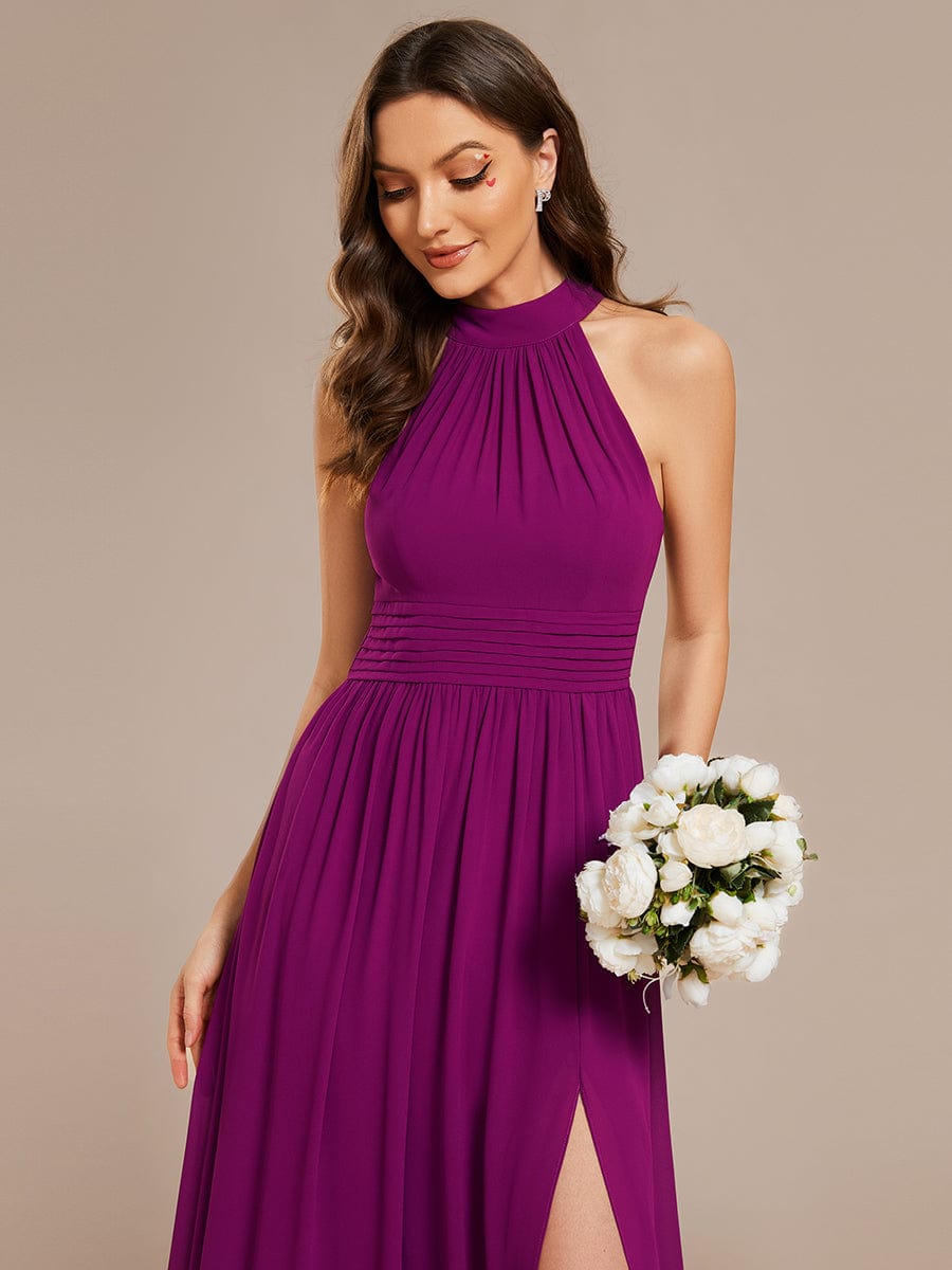 Graceful Chiffon Halter A-Line Bridesmaid Gown with High Slit