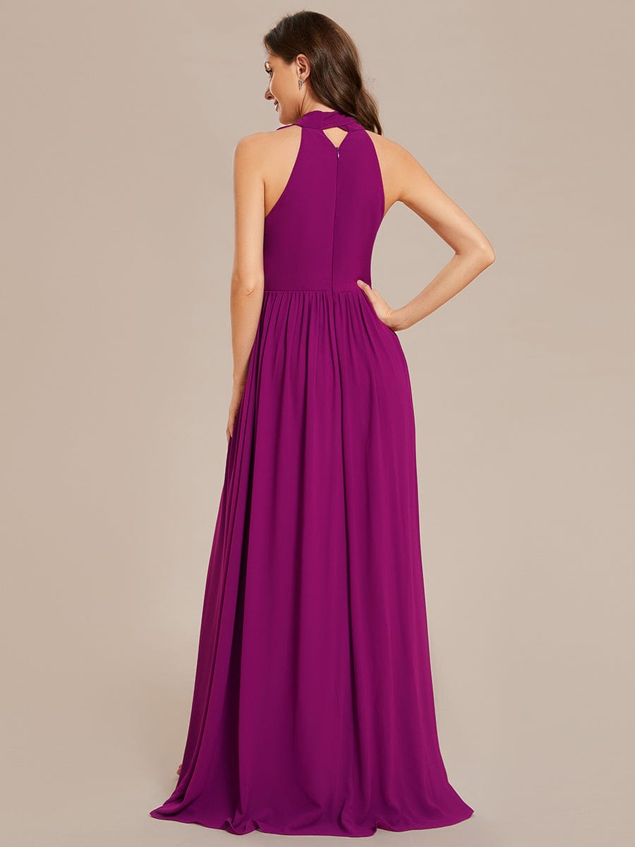 Graceful Chiffon Halter A-Line Bridesmaid Gown with High Slit