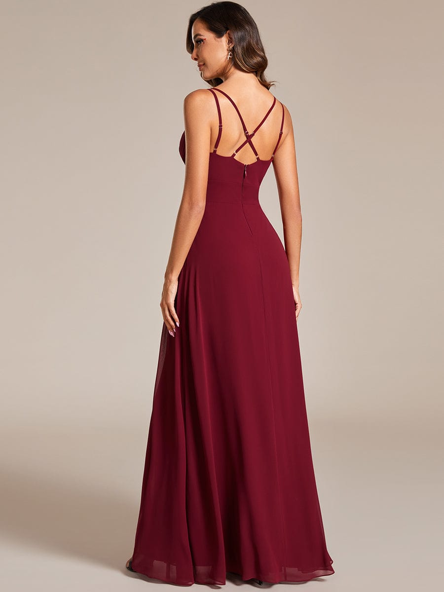 Captivating V-Neck Spaghetti Strap Bridesmaid Gown with High Front Slit